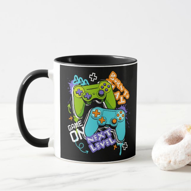 Caneca Controladores de jogo Graffiti  Jogos Nascido Para (Com Donut)