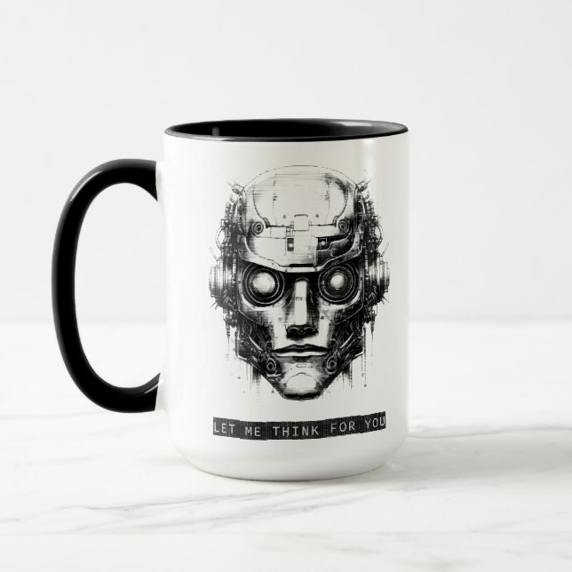 Caneca Controle da mente Impressão preto Cyberpunk Robot (Esquerda)