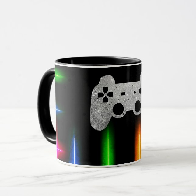 Caneca Controle de Video Game Gamer Cores Neon Preto (Frente Esquerda)