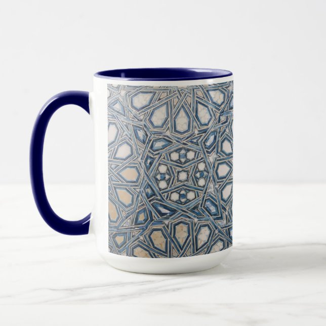 Caneca Cool Azure & White Ceramic Tile Geometric Pattern (Esquerda)