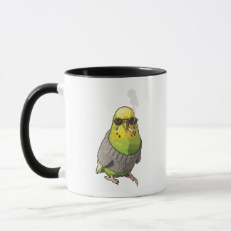 Caneca Cool Budgie in Grey Sweater and Sunglasses Illustr