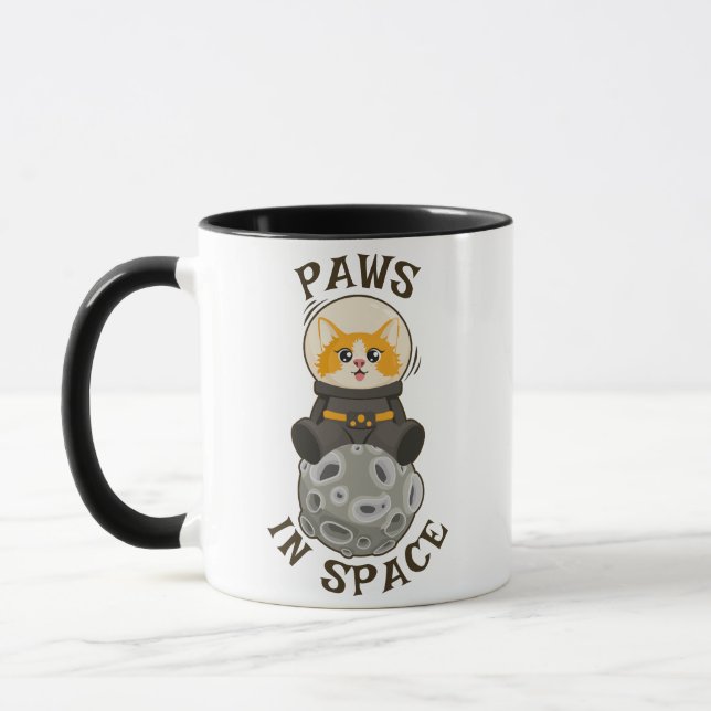 Caneca Cool Cat in space Cat Astronaut Cosmic animal Moon (Esquerda)