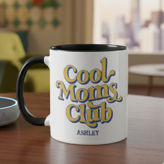 Caneca Cool Moms Club Retro Yellow Blue Coffee Typography