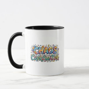 Caneca Coordenador de Caos Doodle Colorido Café de Duas C
