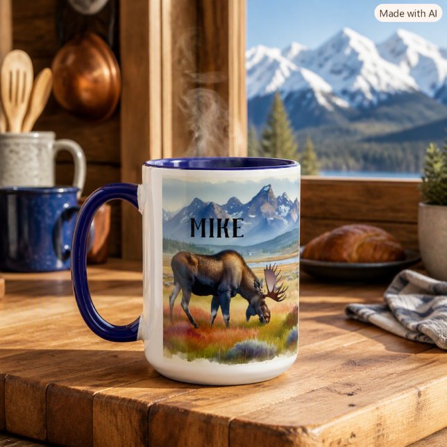 Caneca Copo de Café Personalizado com Alce Bull Moose em  (Criador carregado)