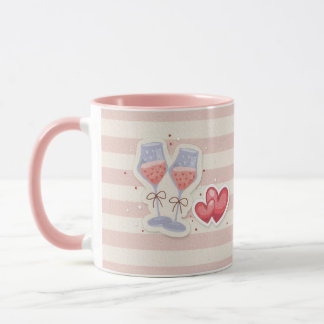 Caneca Copo de Vinho & Padrão de Coração – Ilustração de 