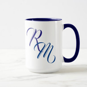 Caneca Copo inicial do Monograma de Script Azul Personali
