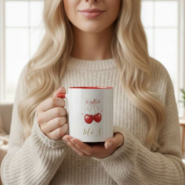 Caneca Coquette Cherry Pink Bow Mug Personalized Initials