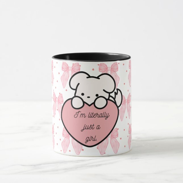 Caneca Coquette Kawaii Girly Pink Heart Dog Mug (Centro)