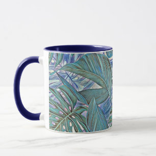 Caneca Cor aquosa das folhas tropicais verdes coloridas
