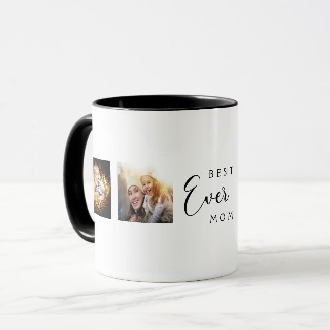 Caneca Cor branca-preta da colagem da foto-mãe (Frente Esquerda)