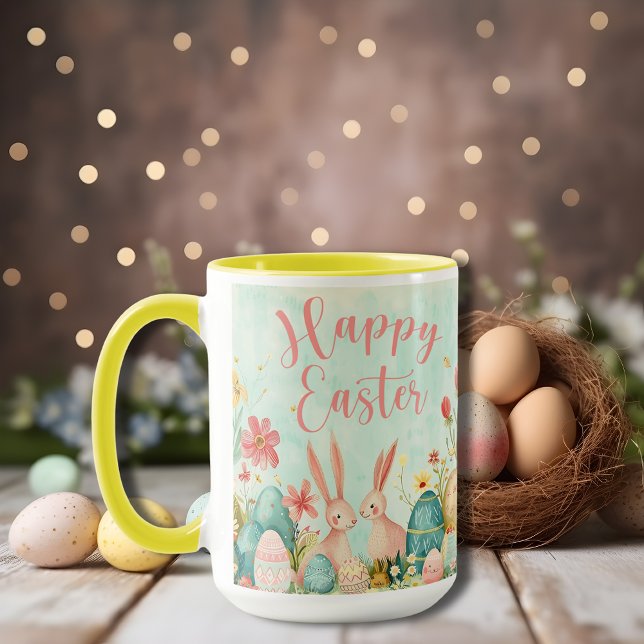 Caneca Cor da água verde clara do felz pascoa (Happy Easter light green watercolor Mug)