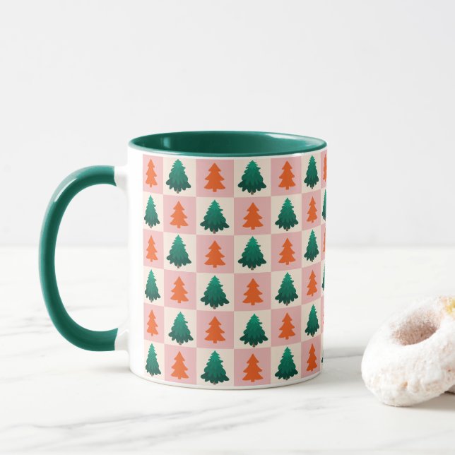 Caneca Cor d'água verde vermelha Padrão de árvore de Nata (Com Donut)
