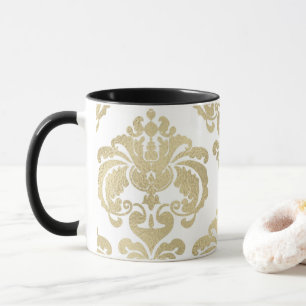 Caneca Cor damasco Elegante Dourada e branca