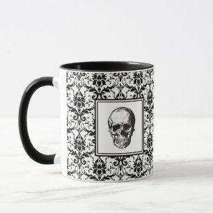 Caneca Cor damasco Negra Gótica Halloween do crânio