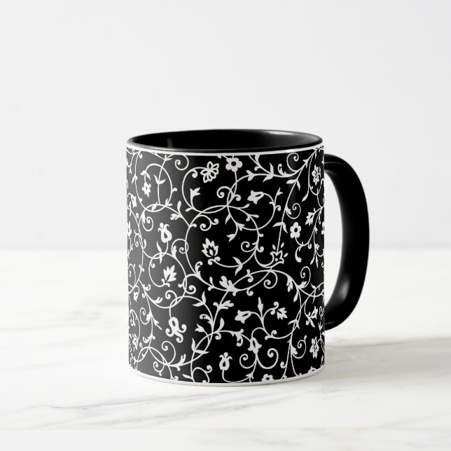 Caneca Cor damasco vitoriana, preto e branco, (Frente Esquerda)