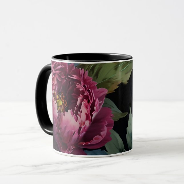Caneca Cor de água floral rosa escura elegante (Frente Esquerda)