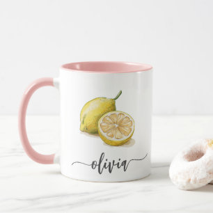 Caneca Cor de Água Personalizada Moderna Amarelo-Limão-Ro