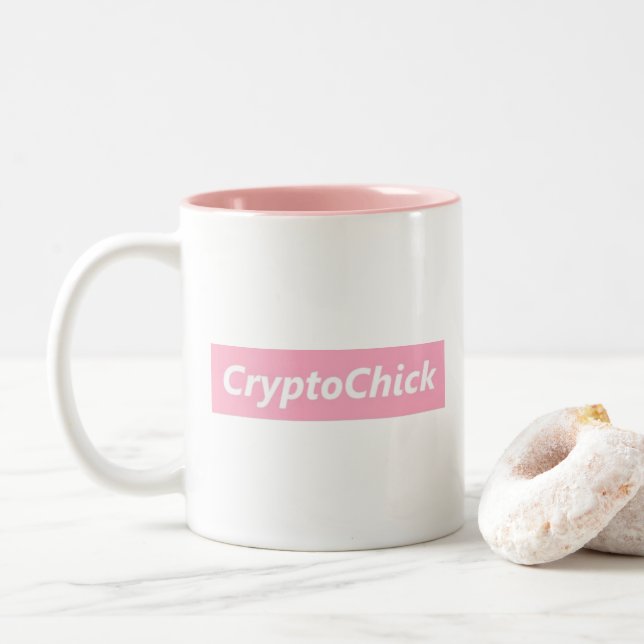 Caneca cor-de-rosa de Cryptocurrency Bitcoin $ do (Com Donut)