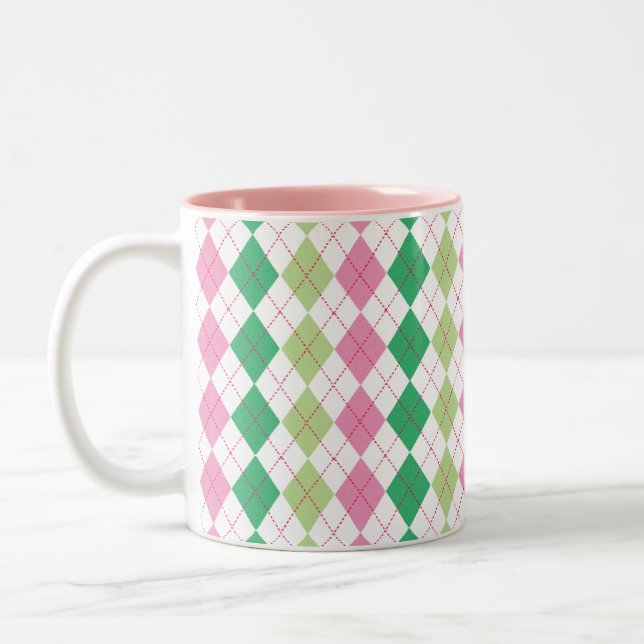 Caneca cor-de-rosa e verde de Argyle (Esquerda)