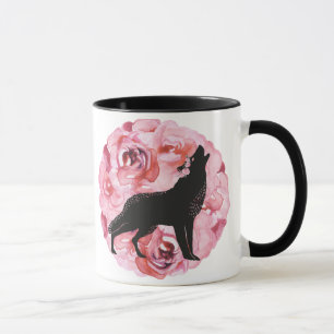 Caneca cor-de-rosa escura dos rosas do lobo preto