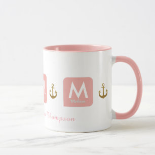 caneca cor-de-rosa feminino para ela com âncoras