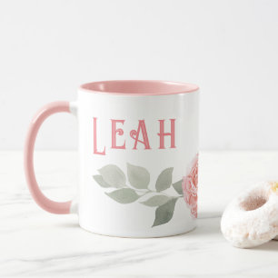 Caneca Cor-de-rosa letras grandes nome mug Flores aquarel