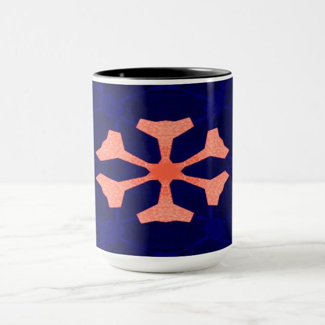 Caneca cor de vidro Marinho azul decorado Laranja escuro  (Centro)