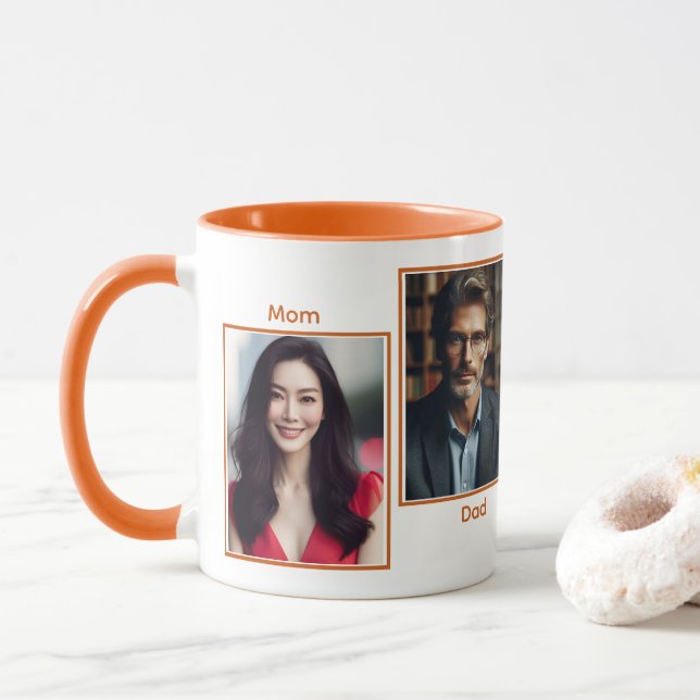 Caneca Cor Simples da Família de Fotos Personalizada Lara (Com Donut)