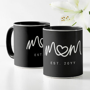 Caneca Coração Branco Simples Roteiro Mãe Moderna Estab