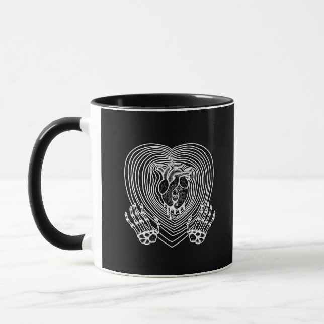 Caneca Coração Chorando Em Branco - Esqueleto Mãos Coraçõ (Esquerda)