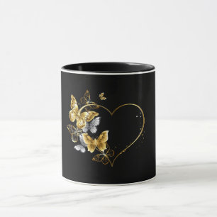 Caneca Coração com Borboletas Ouros