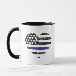 Caneca Coração da Linha Azul Fina Bandeira dos EUA Apoio