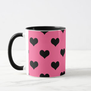 Caneca Coração de Amor Negro Em Fundo Rosa