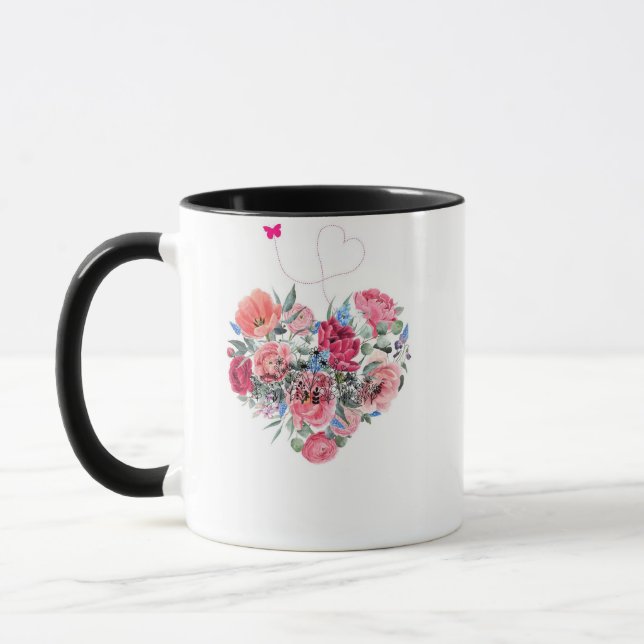 Caneca Coração de Flores – buquê aquarela (Esquerda)