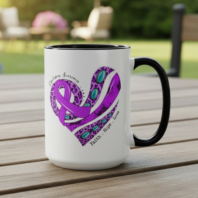 Caneca Coração de Laço Roxo Conscientização sobre Epileps (Criador carregado)