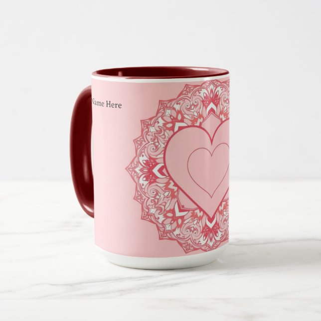 Caneca Coração de Mandala Geométrico Chic Personalizado (Frente Esquerda)