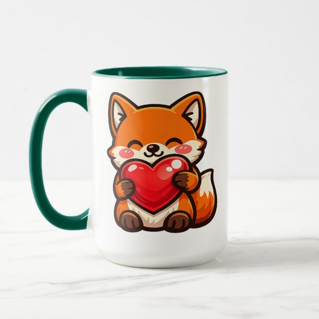 Caneca Coração de Raposa Fofa – Raposa Kawaii com  (Esquerda)