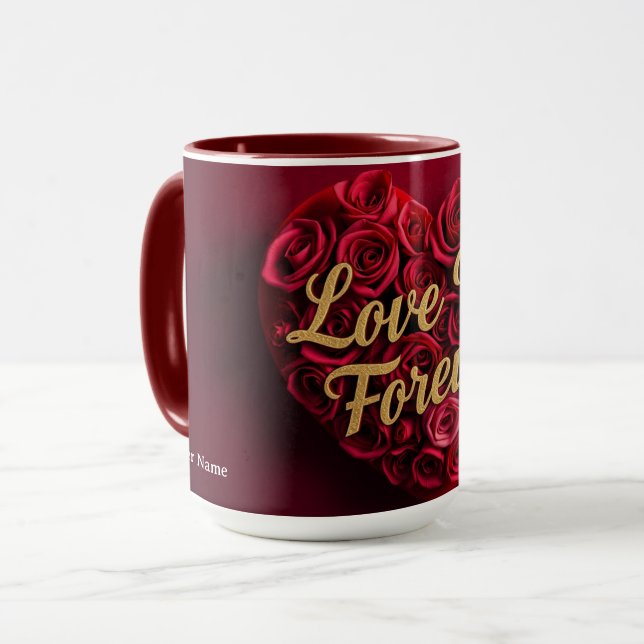 Caneca Coração de Rosa Vermelha Romântica "Amor Eterno" (Frente Esquerda)