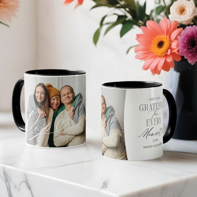 Caneca Coração de Script pop Grateful para fotos a cada m (Pop Script Heart Grateful for Every Moment Photo Mug)
