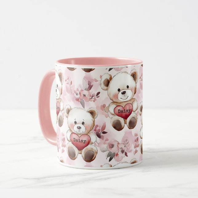 Caneca Coração do Namorados do Urso de Teddy Cute Persona (Frente Esquerda)