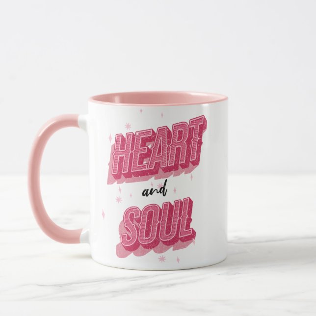 Caneca Coração e Alma Texto Cor-de-Rosa Foto Personalizad (Esquerda)