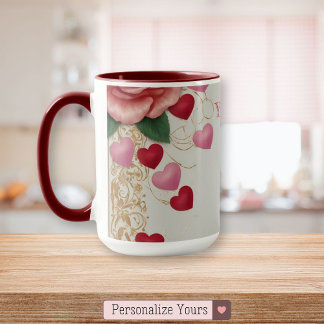 Caneca Coração e Rosa personalizados