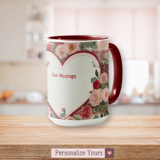 Caneca Coração e Rosa personalizados