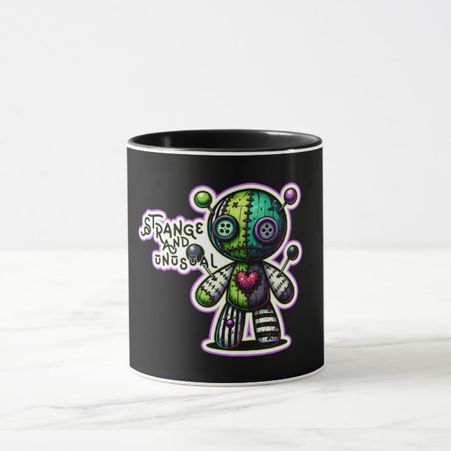 Caneca Coração Estranho e Incomum Roxo Verde Urso Vodu (Centro)