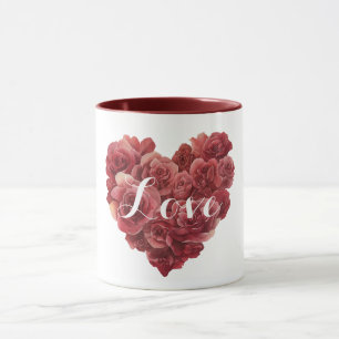 Caneca Coração Floral de Rosas Vermelhas