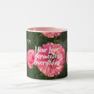 Caneca Coração Floral Flor de Citação de Amor Rosa In