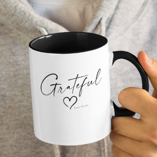 Caneca Coração Grateful | Seu Nome Script De Tinta Dupla 