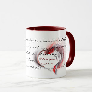 Caneca Coração Metálico com o soneto de Shakespeare 18 Mu