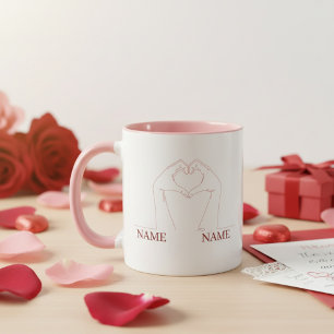 Caneca Coração Minimalista Linha Arte Mão Personalizada